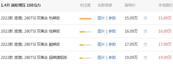 大众凌渡280tsi价格表 280tsi售价15万一台(二手价7万)