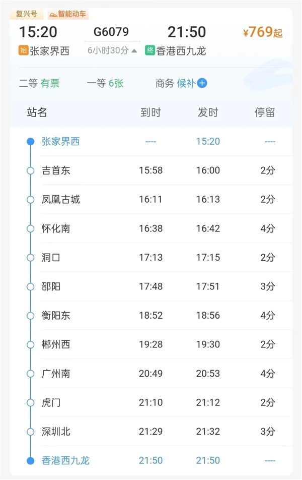 1235公里 只要6.5小时！张家界-香港首开直通高铁