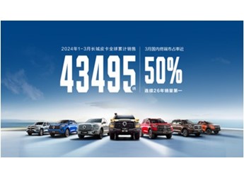一季度国内终端市占率近50% 长城皮卡1-3月全球累计销售43495辆 封面图
