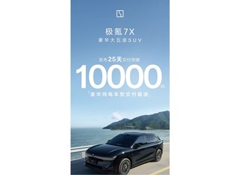 极氪7X上市25天交付突破1万台 刷新豪华纯电交付纪录 封面图