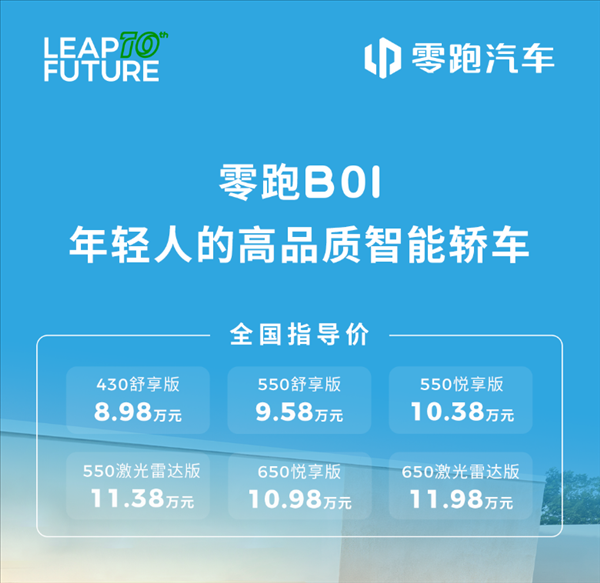 8.98万起！零跑B01正式上市：支持激光雷达 端到端智驾