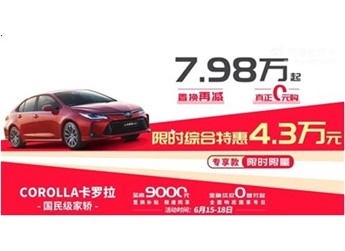 卡罗拉降至7.98万!一汽丰田6月交付新车73545辆 你下手了没 封面图